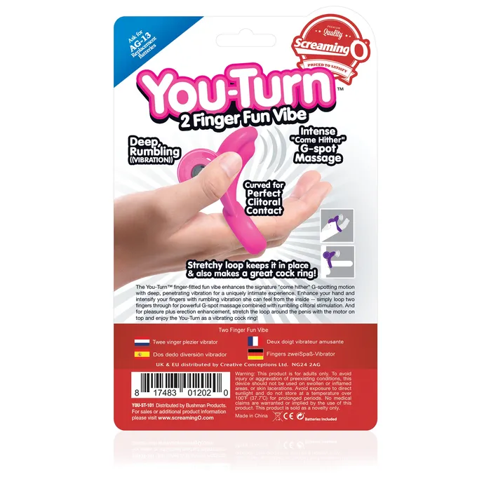 Screaming O Vibrators YouTurn 2 Finger Fun Vibe Strawberry