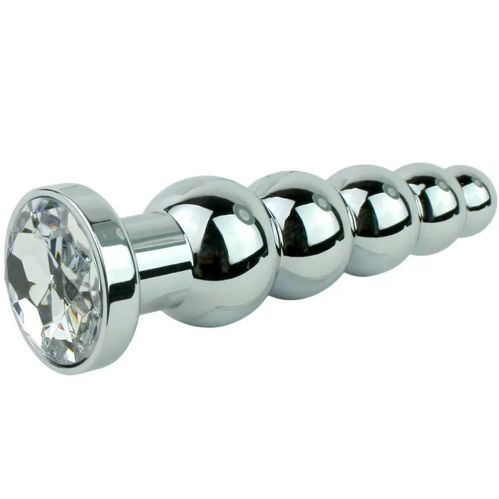 Anal Dark Amour Beaded Metal Anal Fetish Plug with Crystal Base